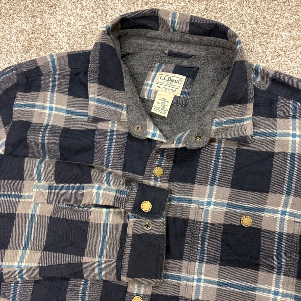 L.L. Bean Fleece-Lined Flannel Shirt Jacket Snap Front Mens Large Tall Plaid